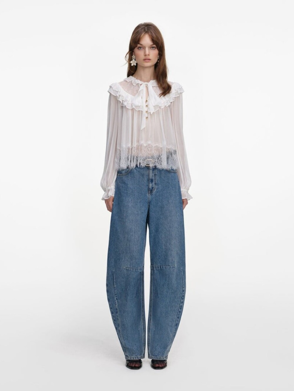 Self-portrait White Georgette Lace Blouse